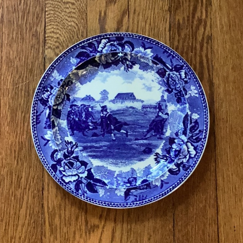 Antique Wedgwood Blue and White  Transfer Plate Battle on Lexington Common